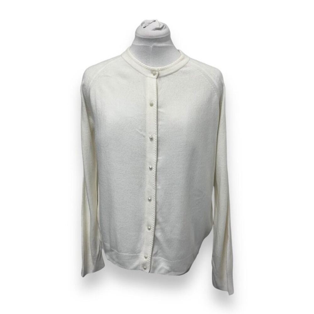 Designers Originals White Petite Luxelon PL Cardigan With Pearl Buttons 100% Acr